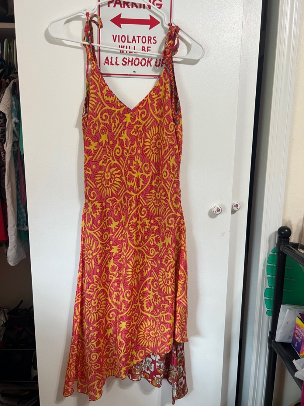 Red and Yellow Floral Midi Dress with Tie Straps double side